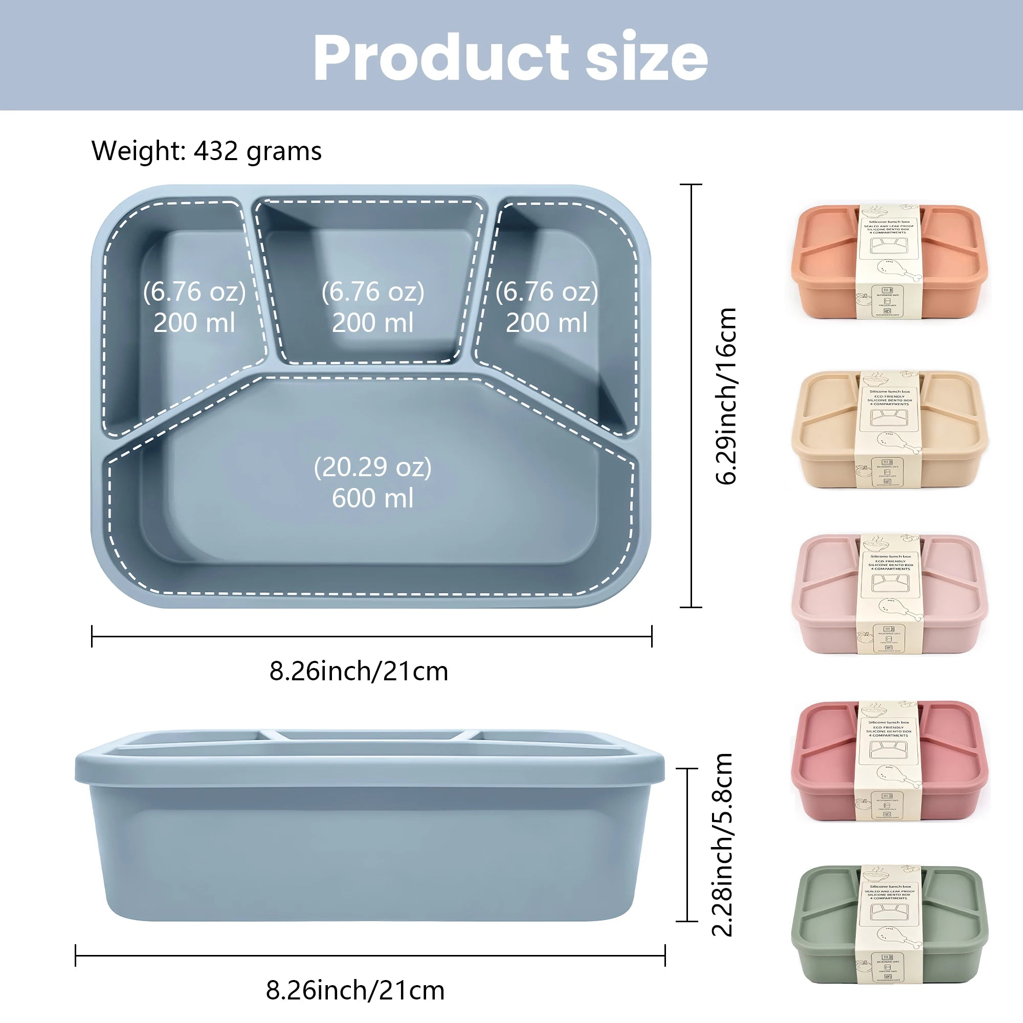 Daintry Leak-Proof Bento Lunch Box — 4 Compartments for Kids & Adults